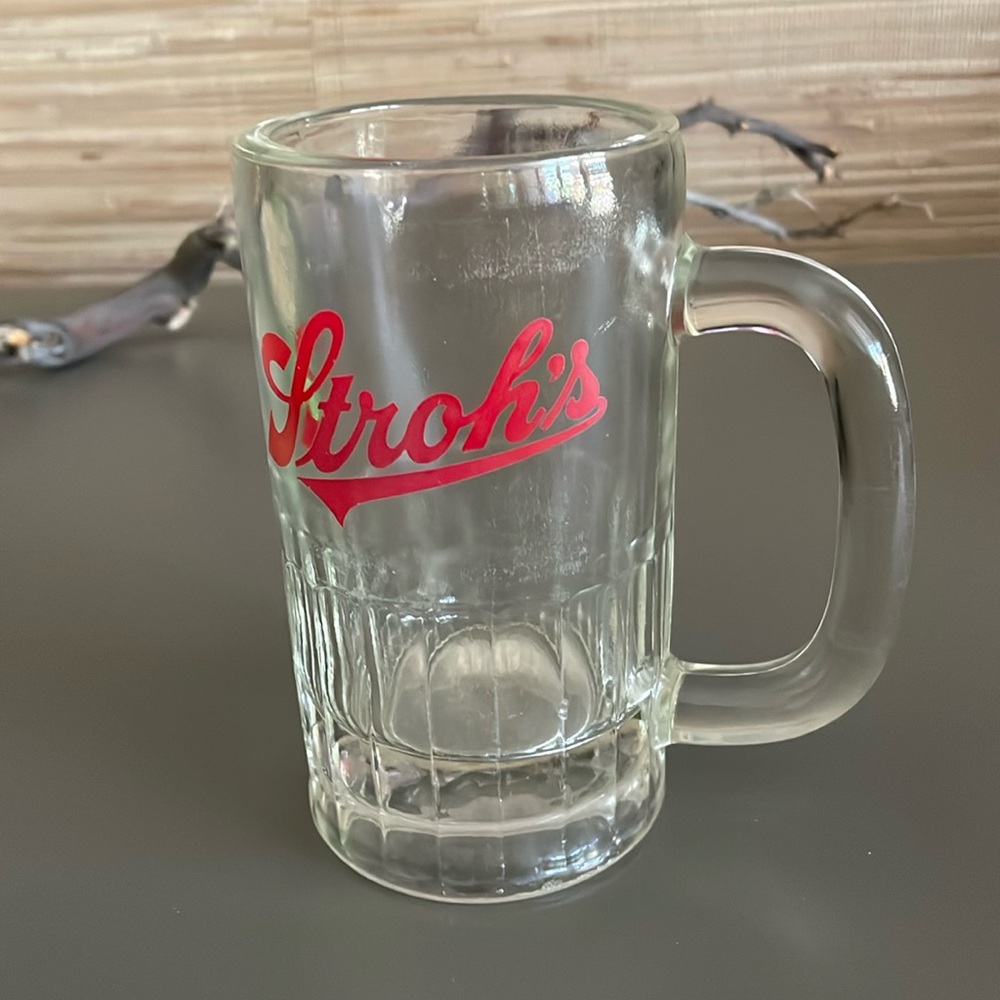 Vintage Stroh’s Beer Logo Heavy Glass Beer Mug